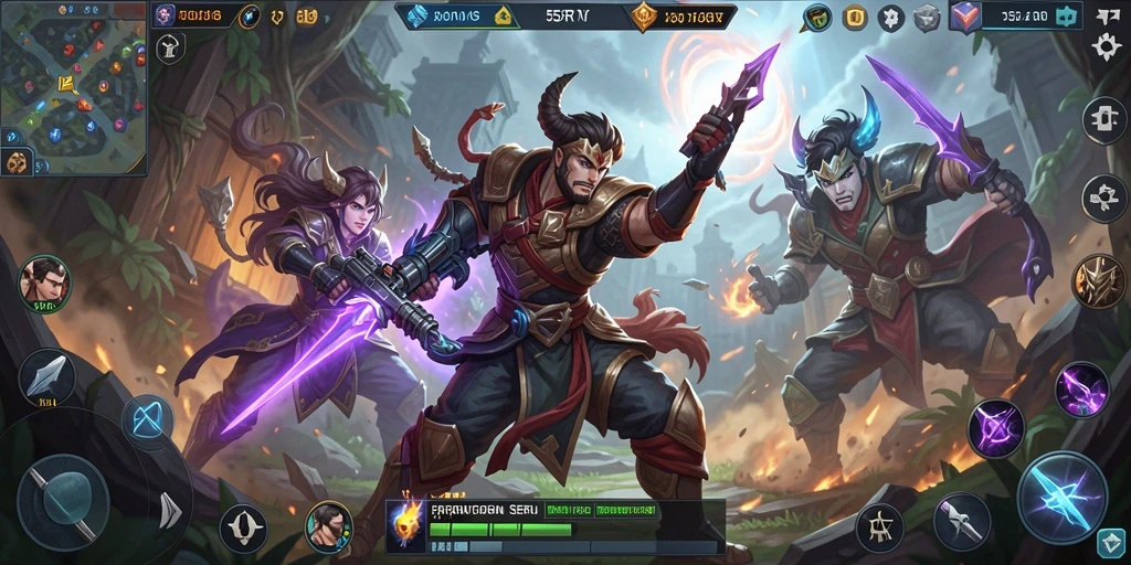 Screenshot 55RT menampilkan aksi seru dalam permainan MOBA.