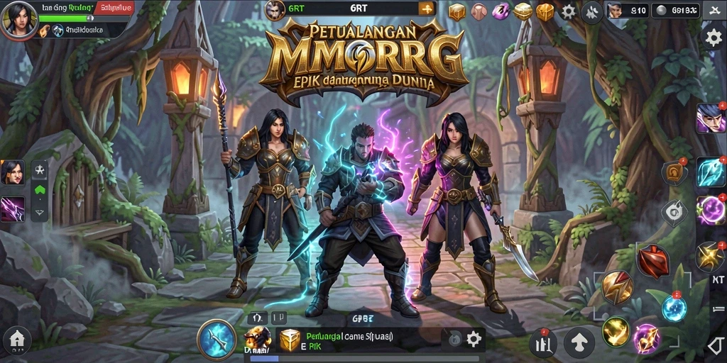 Tangkapan layar utama 6RT menampilkan pertempuran epik di dunia MMORPG.