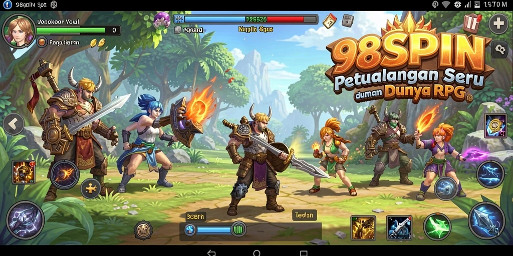 Screenshot <strong>98SPIN</strong> menampilkan pertarungan seru dalam gameplay RPG.