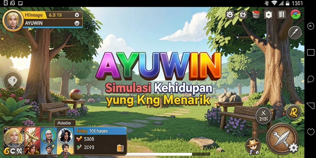 Tangkapan layar utama AYUWIN menampilkan momen seru gameplay Simulation.
