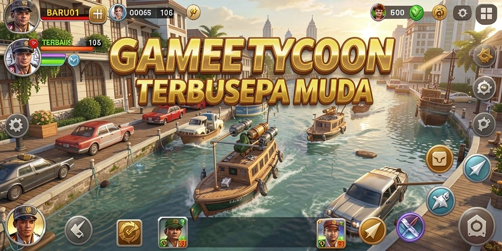 Screenshot utama BARU01 menampilkan dinamisnya gameplay Tycoon.
