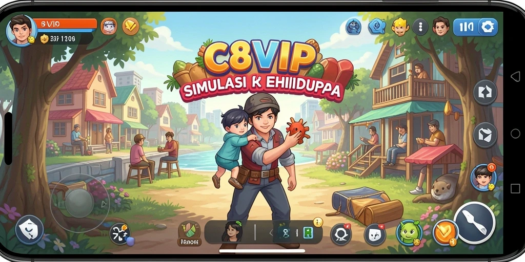 Tangkapan layar menunjukkan gameplay menarik dari C8VIP dengan berbagai aktivitas.