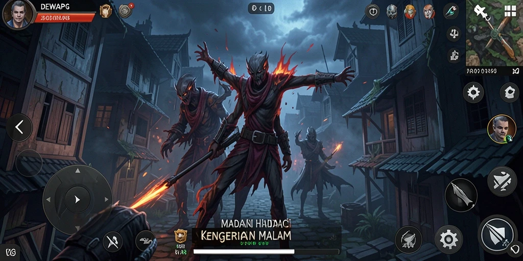 Screenshot gameplay DEWAPG menampilkan suasana mencekam dan karakter menyeramkan.