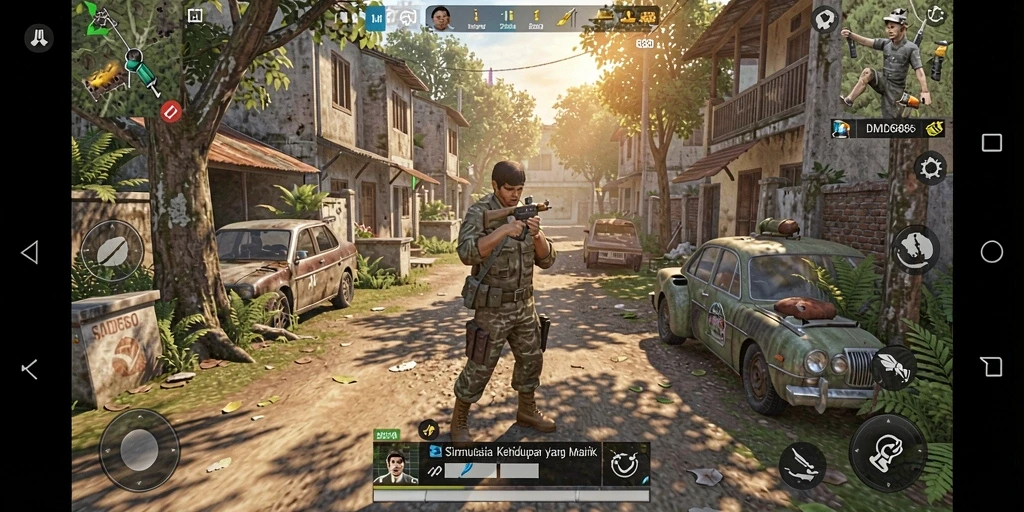 Tampilan gameplay DMD686 saat menjalani kehidupan virtual yang seru.