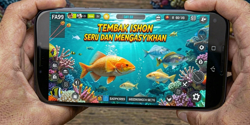 Screenshot gameplay FA99 dengan aksi menembak ikan yang seru.