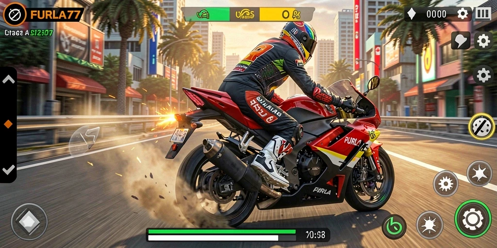 Gameplay balapan motor yang dinamis dan penuh aksi.
