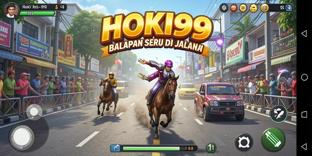 Gameplay HOKI99 yang mendebarkan dengan mobil balap cepat.