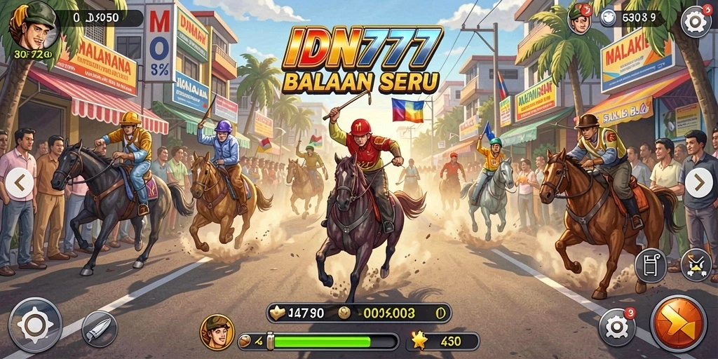 Tangkapan layar utama IDN777 menampilkan aksi balapan yang mendebarkan.