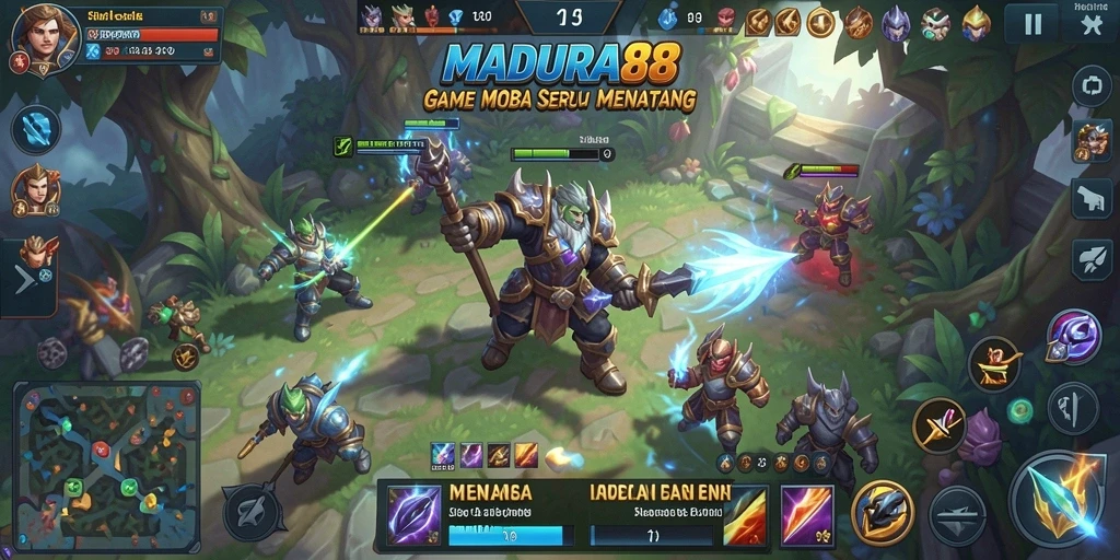 Screenshot utama MADURA88 menampilkan aksi intense dalam gameplay MOBA.