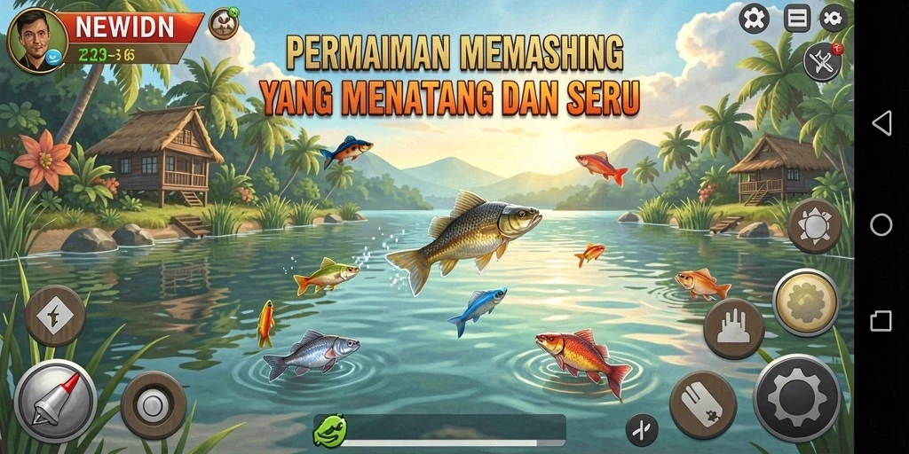 Tampilan gameplay <strong>NEWIDN</strong> saat memancing yang seru dan mendebarkan.