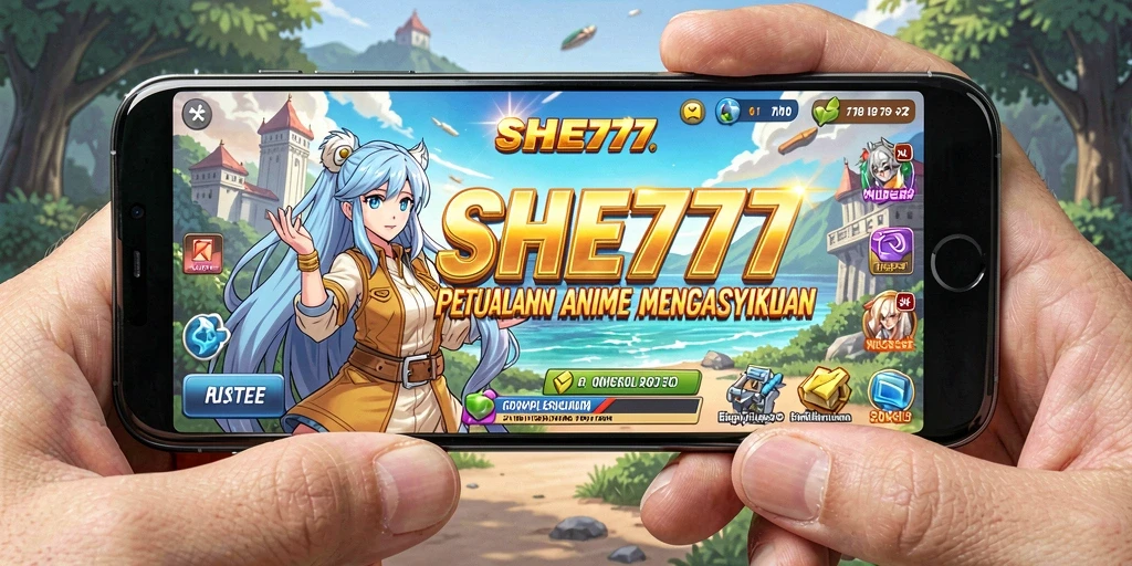 Tangkapan layar dari gameplay SHE777 menampilkan aksi karakter Anime yang seru.