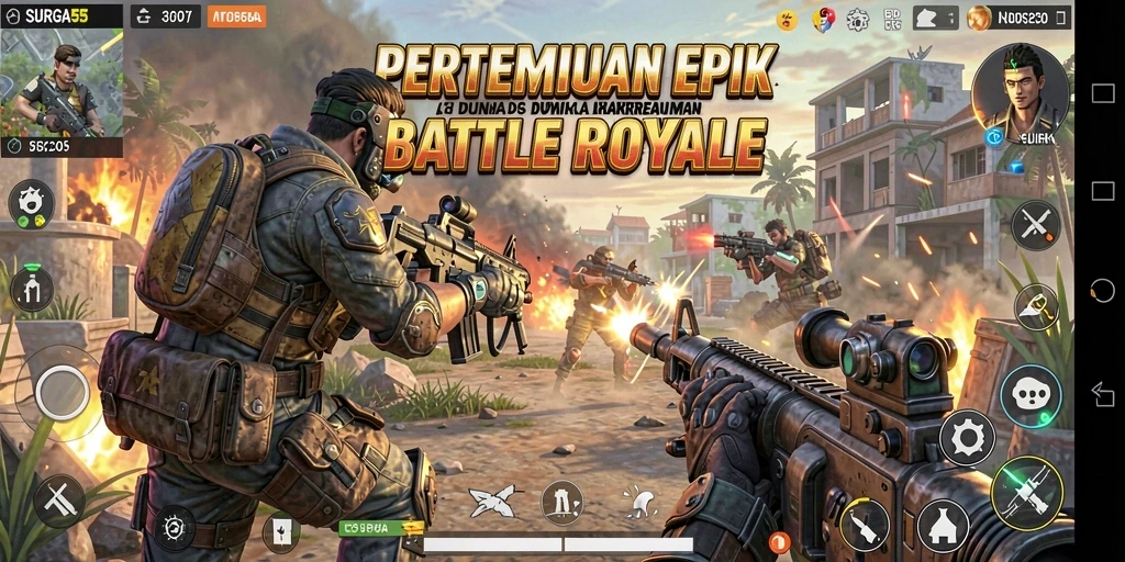 Tampilan gameplay epik di SURGA55 dengan pertempuran seru.