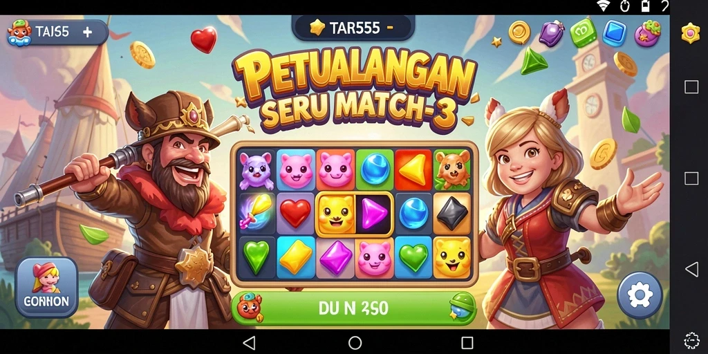 TAR555 menunjukkan gameplay Match-3 yang penuh warna dan seru.