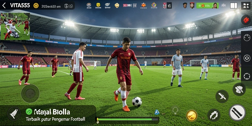 Tampilan gameplay seru dari VITA555 yang menampilkan aksi sepak bola.