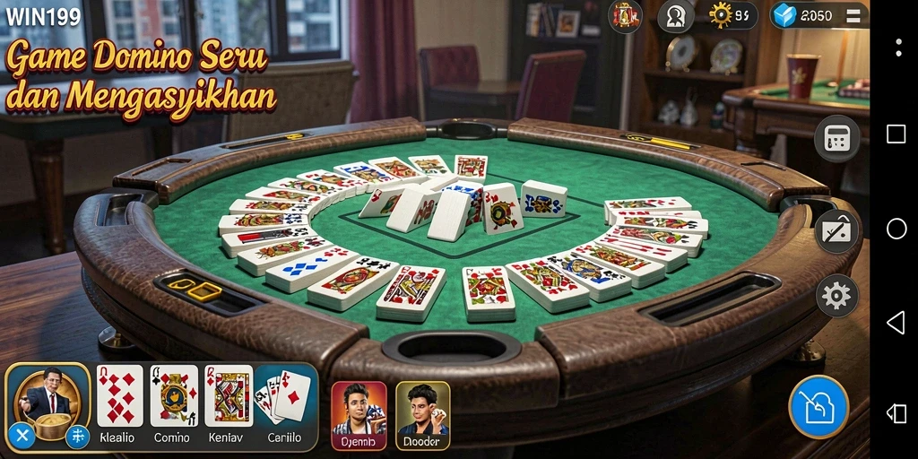 Screenshot gameplay WIN199 menampilkan suasana permainan Domino yang menyenangkan.