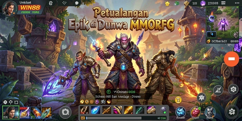 Screenshot gameplay WIN88 yang menampilkan pertempuran seru di dunia MMORPG.