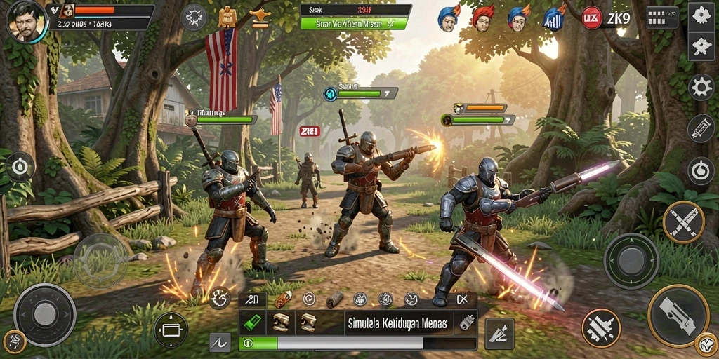 Screenshot gameplay ZK9 menampilkan dunia simulasi yang kaya dan beragam.